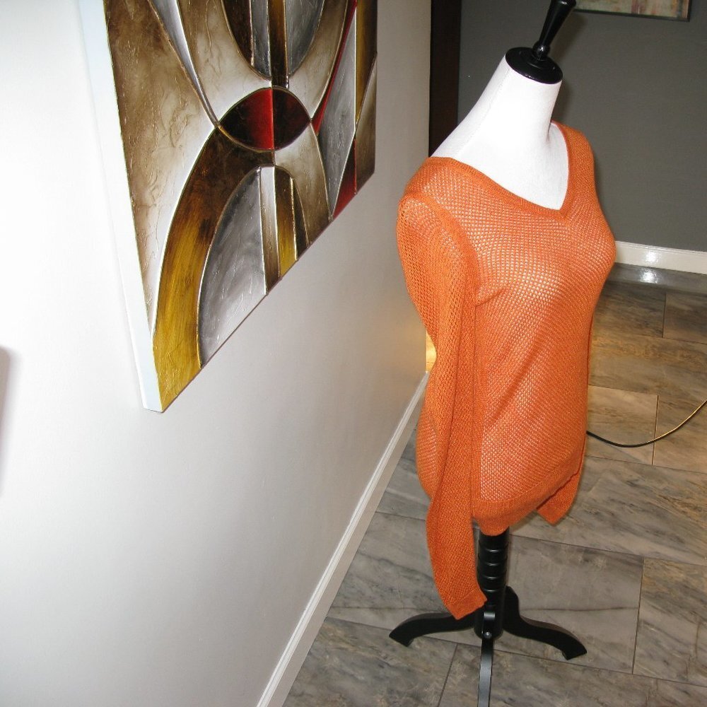 THE Limited Orange Mesh V-Neck Long Sleeve Sweater/Top Size Small - Picture 2 of 4
